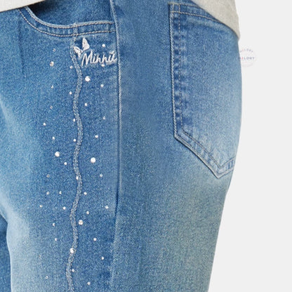 Pantalon denim évasé enfant fille bleu, vêtement enfant maroc - MALOBY