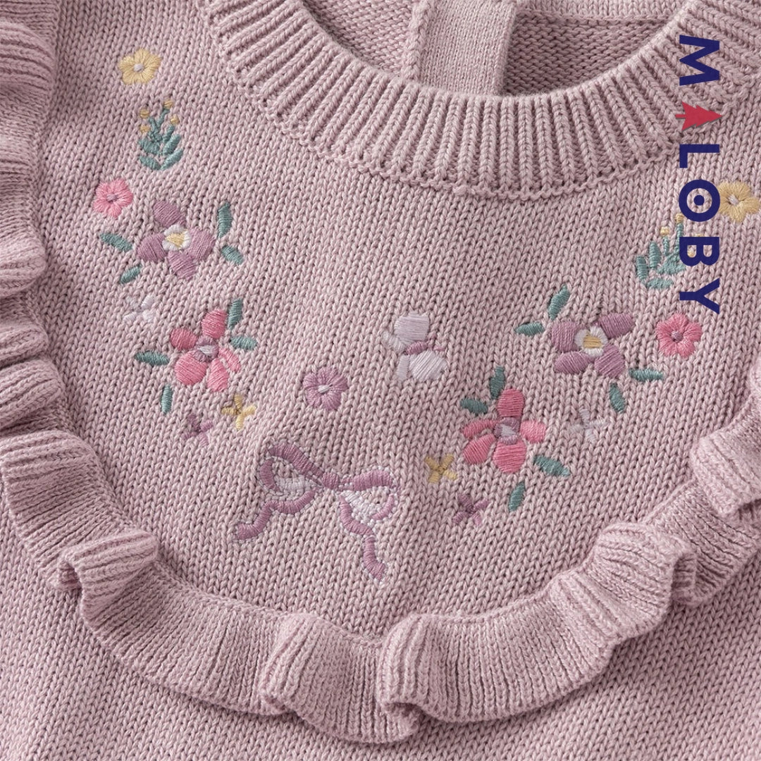 Robe bi-matière motifs brodés enfant fille- violet