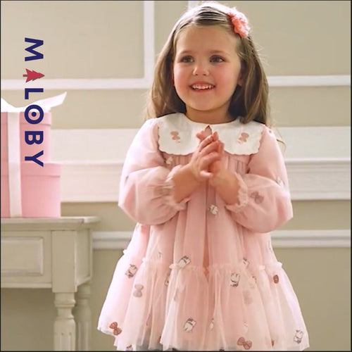 Ensemble habillée brodée - rose pâle -robes et ensembles pour filles, bébés et garcons - MALOBY