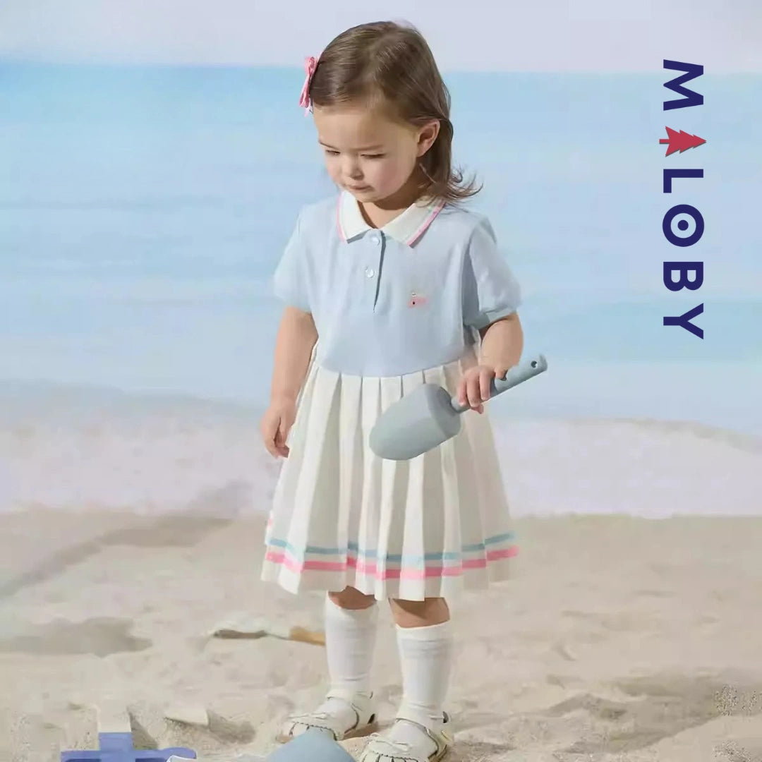 Robe polo manches courtes enfant fille- bleu ciel