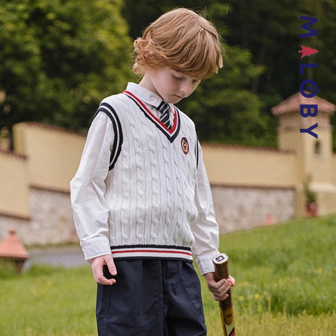 Pull sans manches style collège enfant garçon -Blanc -robes et ensembles pour filles, bébés et garcons - MALOBY