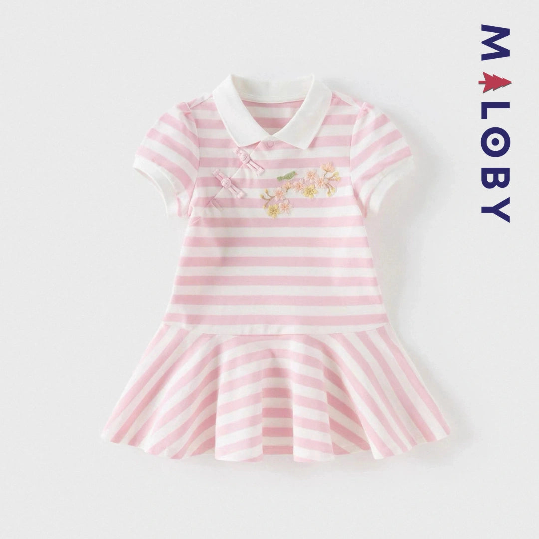 Robe d'été rayée enfant fille -Rose