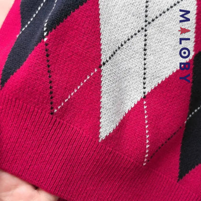 Pull Jacquard encolure ronde enfant garçon -Rouge -robes et ensembles pour filles, bébés et garcons - MALOBY