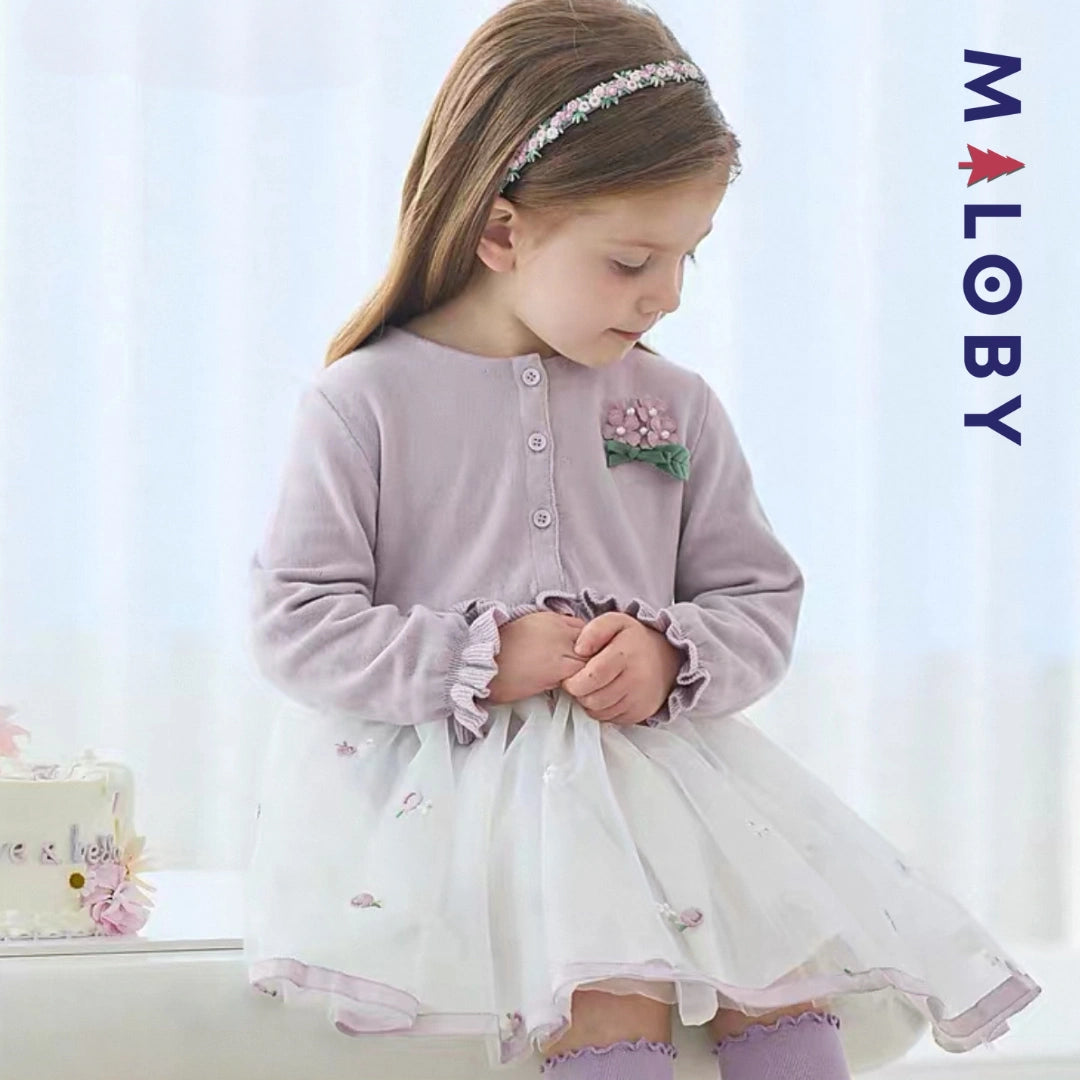 Robe cérémonie bi-matière  enfant fille- violet