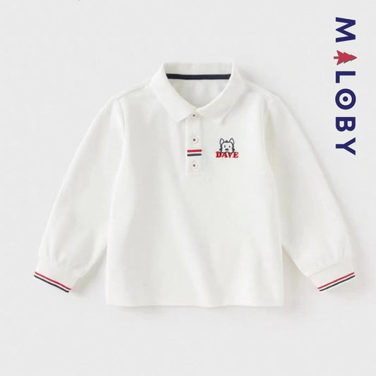 Polo manches longues motif fantaisie enfants garçon -Blanc -robes et ensembles pour filles, bébés et garcons - MALOBY