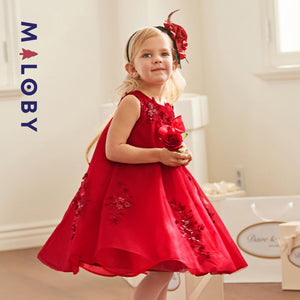 Robe cérémonie perlée- Rouge -robes et ensembles pour filles, bébés et garcons - MALOBY