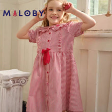 Charger l&#39;image dans la galerie, Robe manches courtes rayée enfant fille - Rouge -robes et ensembles pour filles, bébés et garcons - MALOBY
