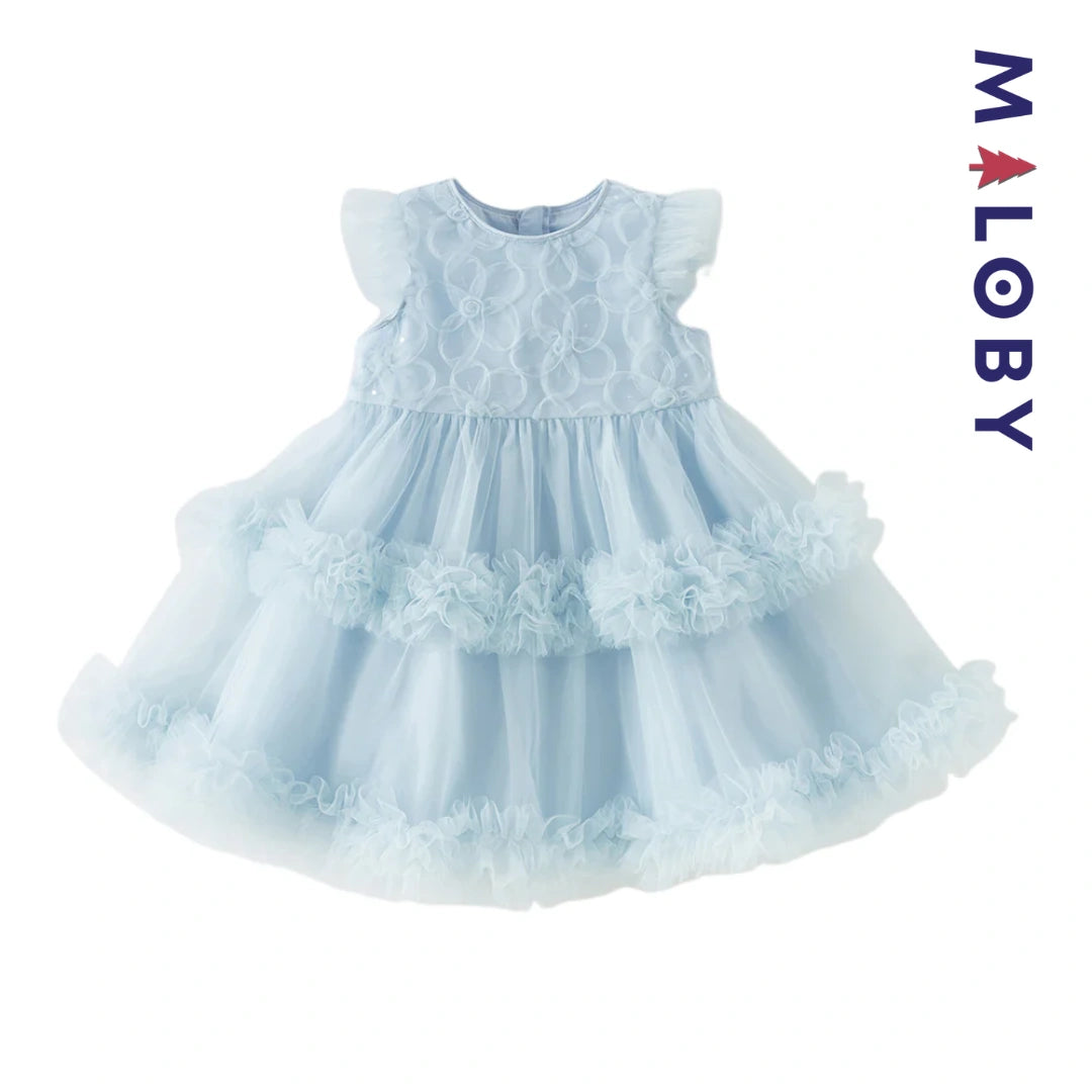 Robe princesse bleue sans manches en tulle respirante pour petites filles