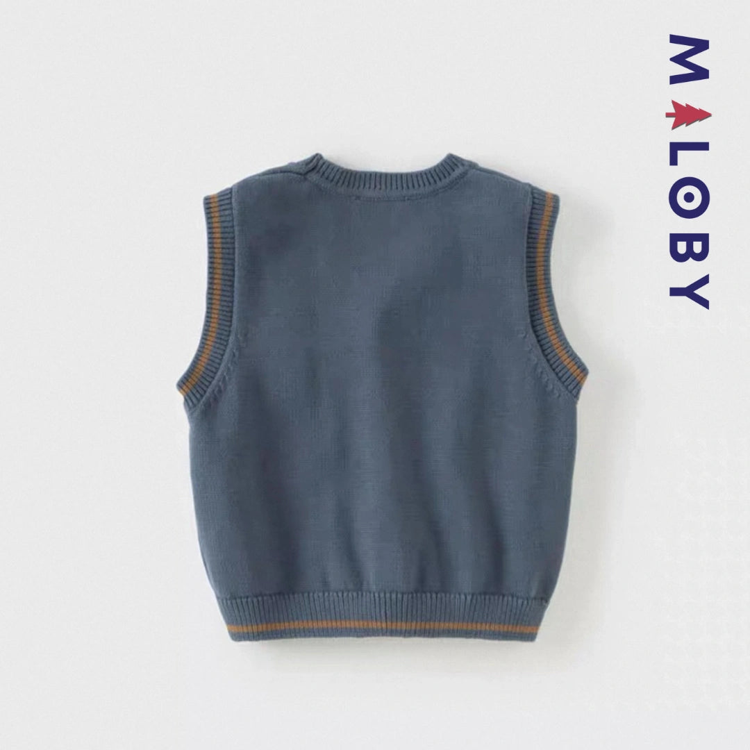 Gilet sans manches en pur coton enfant garçon -Bleu gris -robes et ensembles pour filles, bébés et garcons - MALOBY