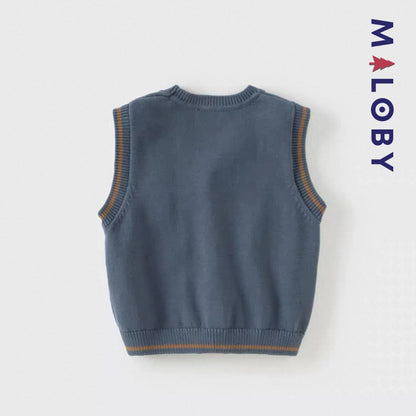 Gilet sans manches en pur coton enfant garçon -Bleu gris -robes et ensembles pour filles, bébés et garcons - MALOBY