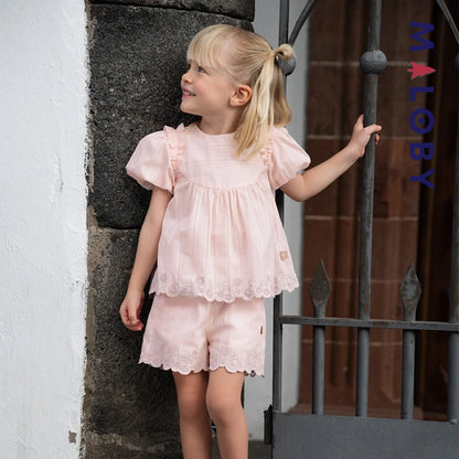 Ensemble  d'été en dentelle Tunique+Short enfant fille -Rose