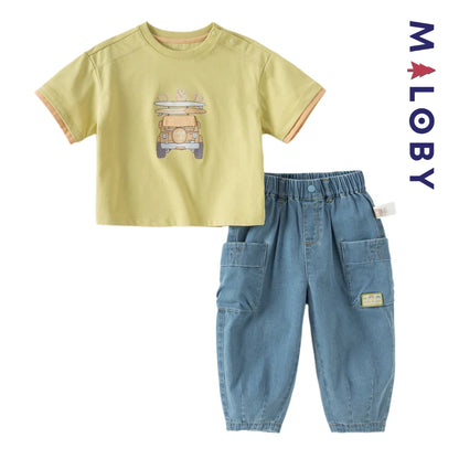 Ensemble 2 pièces T-Shirt + pantalon en denim enfant garçon -Vert