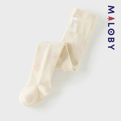 Collant Épais motif fleurette enfant fille- beige