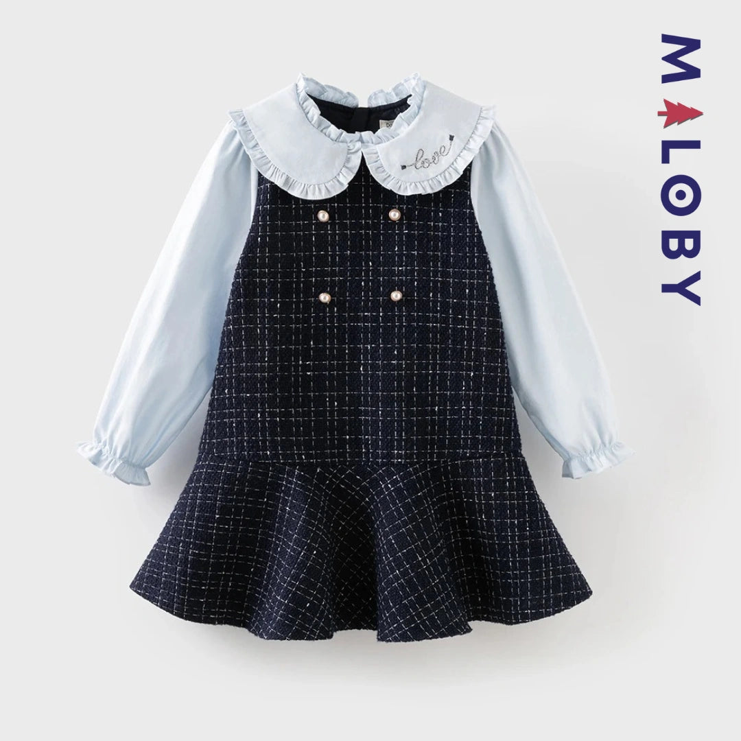 Robe à carreaux effet 2 en 1 enfant fille- bleu -robes et ensembles pour filles, bébés et garcons - MALOBY