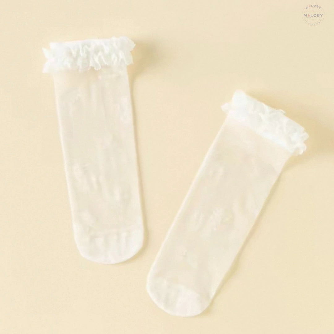 Chaussettes hautes en dentelle enfant fille blanc, accessoire enfant maroc - MALOBY