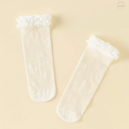 Chaussettes hautes en dentelle enfant fille blanc, accessoire enfant maroc - MALOBY