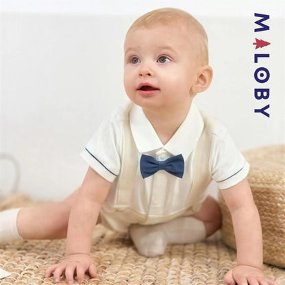 Combinaison été à nœud papillon Bébé garçon- Beige