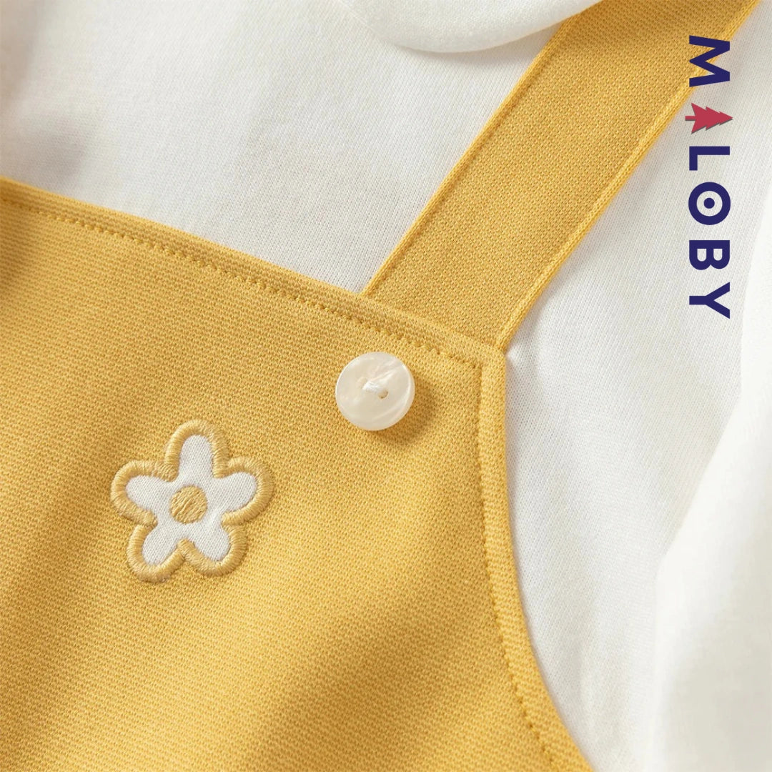 Robe bi-matière effet 2 en 1 enfant fille- Jaune -robes et ensembles pour filles, bébés et garcons - MALOBY