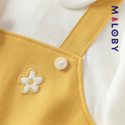 Robe bi-matière effet 2 en 1 enfant fille- Jaune -robes et ensembles pour filles, bébés et garcons - MALOBY