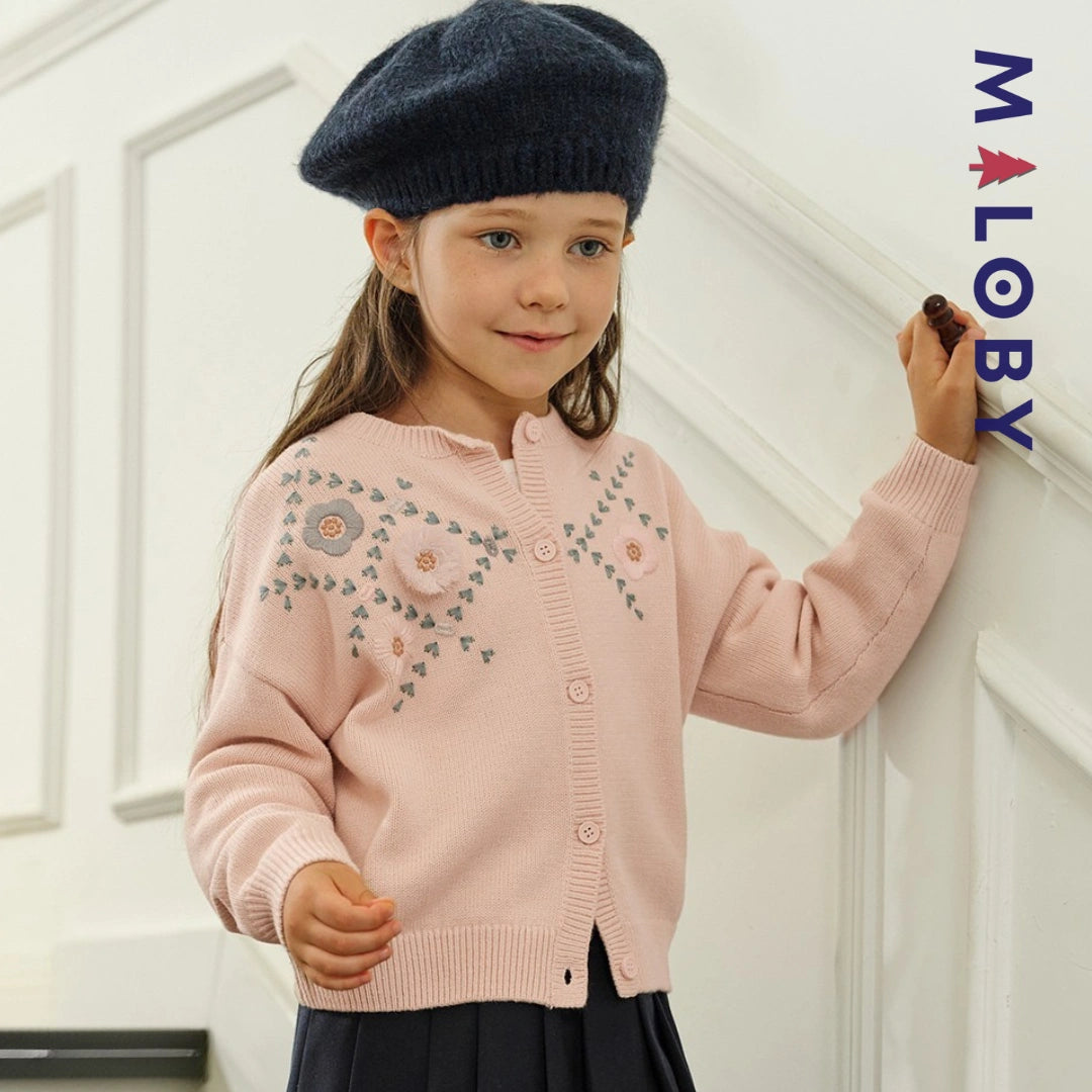 Cardigan brodé enfant fille- rose pâle -robes et ensembles pour filles, bébés et garcons - MALOBY