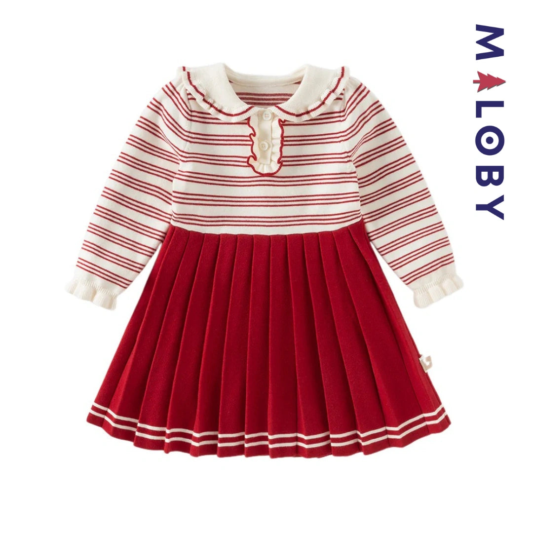 Robe en tricot manches longues enfant fille - Rouge