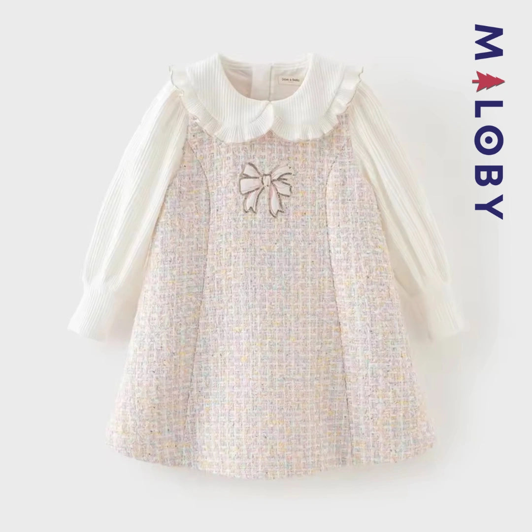Robe cérémonie à carreaux style chanel enfant fille -Rose -robes et ensembles pour filles, bébés et garcons - MALOBY