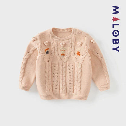 Pull en maille à torsades enfant fille- rose