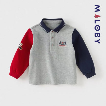 Polo colorblock manches longues enfants garçon -Gris -robes et ensembles pour filles, bébés et garcons - MALOBY