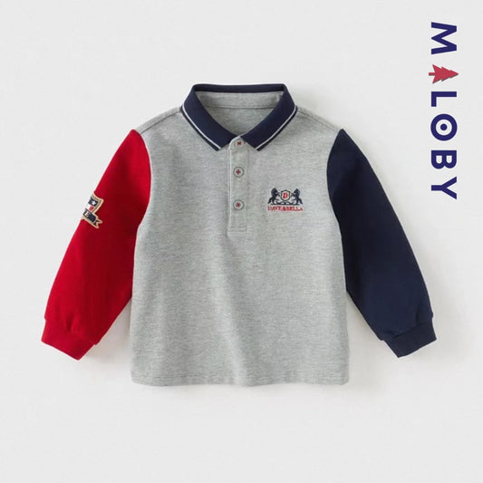 Polo colorblock manches longues enfants garçon -Gris -robes et ensembles pour filles, bébés et garcons - MALOBY