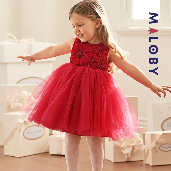 Robe d'anniversaire à fleurs- Rouge -robes et ensembles pour filles, bébés et garcons - MALOBY