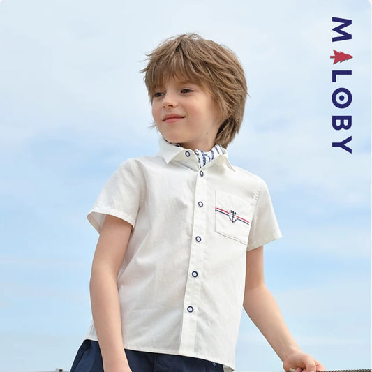 Chemise motifs marins enfant garçon- blanc -robes et ensembles pour filles, bébés et garcons - MALOBY