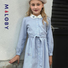 Charger l&#39;image dans la galerie, Robe chemise rayée enfant fille - Bleu ciel -robes et ensembles pour filles, bébés et garcons - MALOBY
