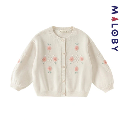 Cardigan en pur coton brodé enfant fille -Beige -robes et ensembles pour filles, bébés et garcons - MALOBY