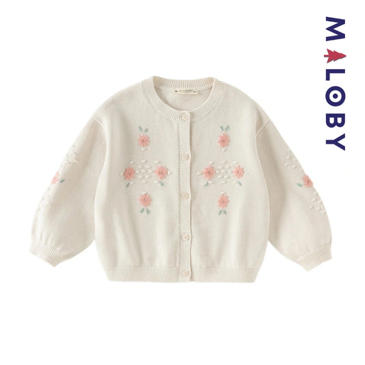 Cardigan en pur coton brodé enfant fille -Beige -robes et ensembles pour filles, bébés et garcons - MALOBY