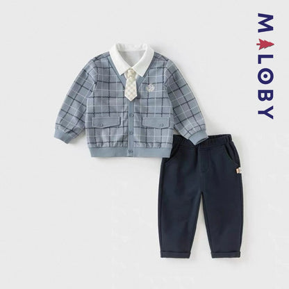 Ensemble habillé cardigan+pantalon enfant garçon - bleu