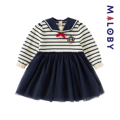 Robe pull style marin enfant fille -marine