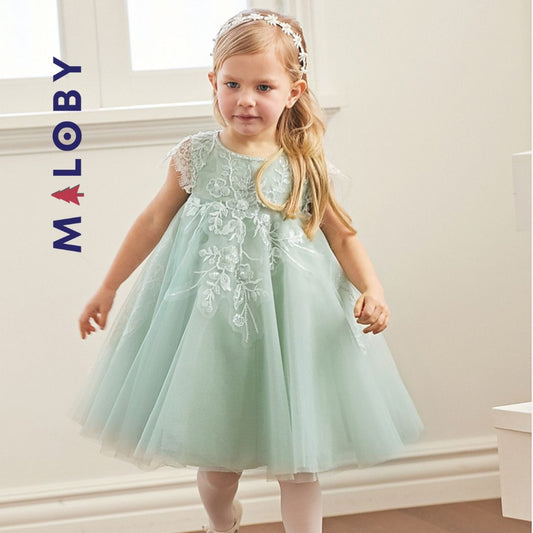 Robe d'anniversaire brodée- verte -robes et ensembles pour filles, bébés et garcons - MALOBY