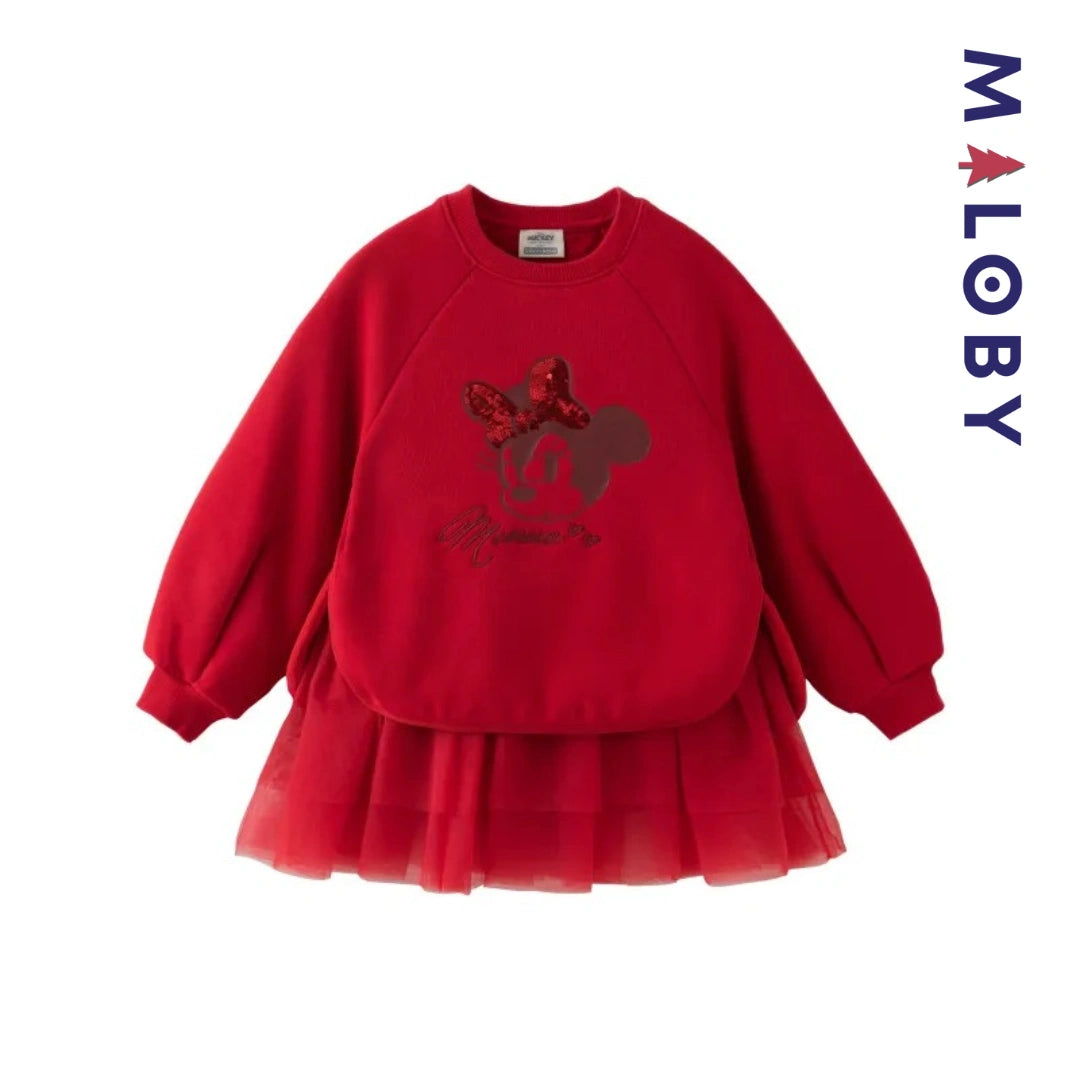 Robe sweat-shirt bi-matière motif Minnie enfant fille -Rouge -robes et ensembles pour filles, bébés et garcons - MALOBY