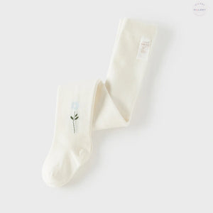 Collants épais brodés fleur enfant fille -Beige