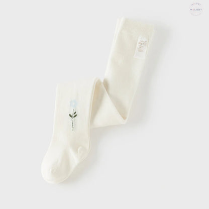 Collants épais brodés fleur enfant fille beige, vêtement enfant maroc - MALOBY