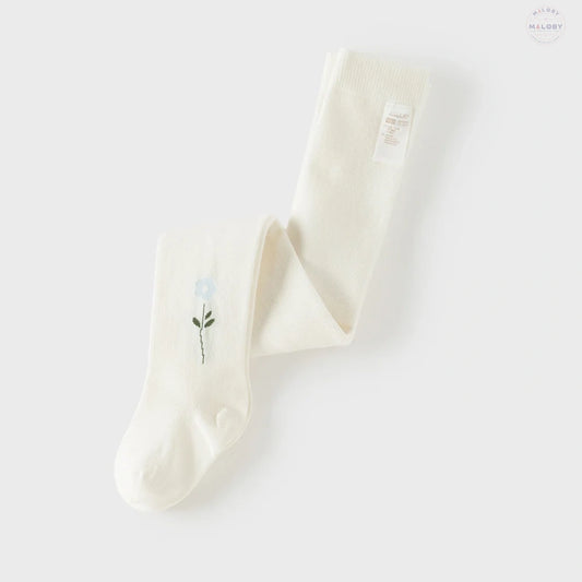 Collants épais brodés fleur enfant fille beige, vêtement enfant maroc - MALOBY
