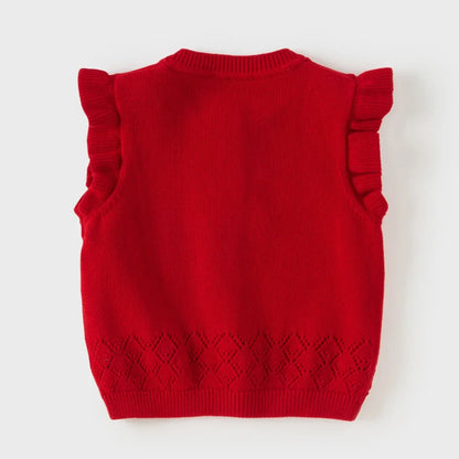 Gilet sans manches en maille 100% coton enfant fille -Rouge/Rose