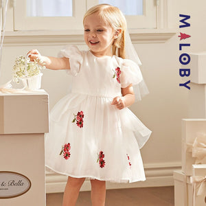 Robe cérémonie brodée enfant fille - Blanc -robes et ensembles pour filles, bébés et garcons - MALOBY