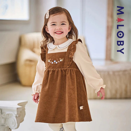 Robe bi-matière effet 2 en 1 enfant fille- marron