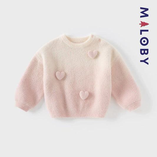 Pull en maille avec cœur en relief enfant fille- Rose