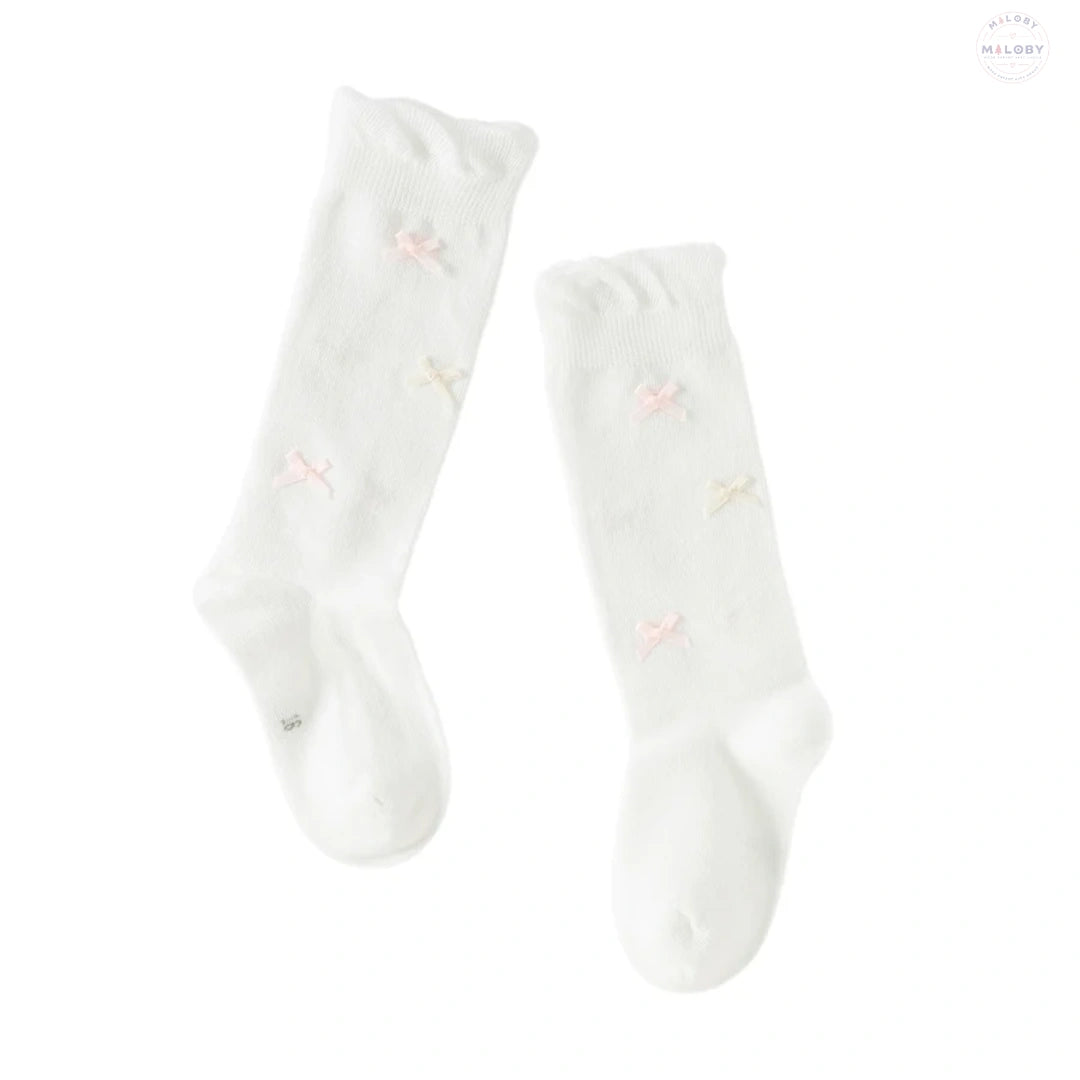 Chaussettes mi- mollet en maille enfant fille -Blanc