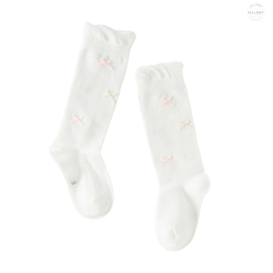 Chaussettes mi- mollet en maille enfant fille -Blanc