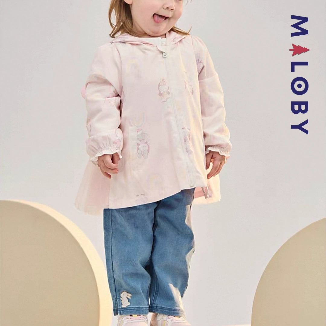 Pantalon jean avec broderies lapin enfant fille-Bleu