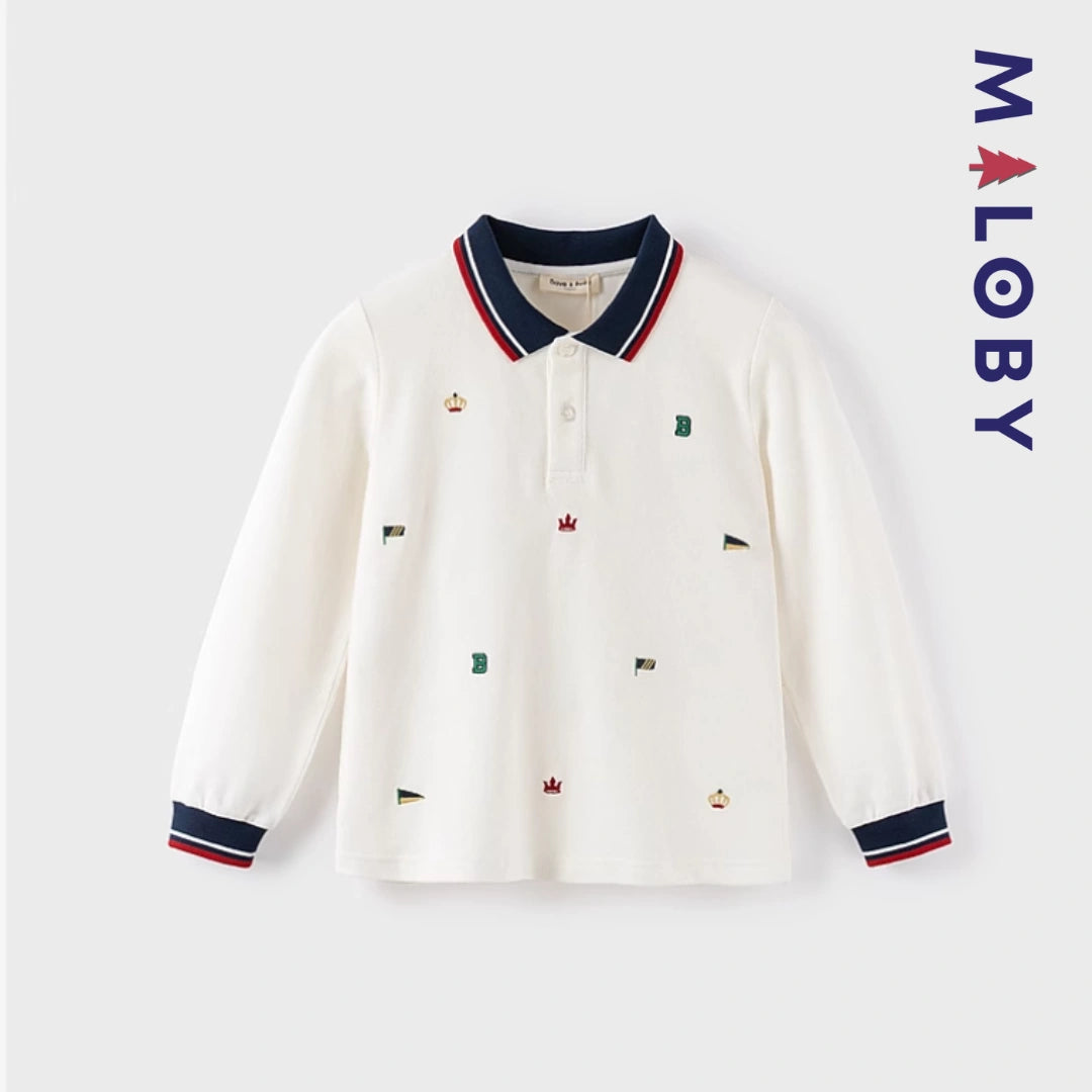 Polo manches longues enfants garçon - Blanc -robes et ensembles pour filles, bébés et garcons - MALOBY