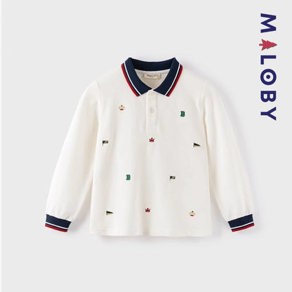 Polo manches longues enfants garçon - Blanc -robes et ensembles pour filles, bébés et garcons - MALOBY